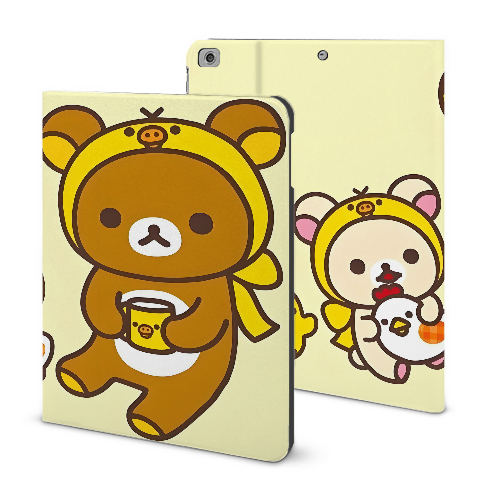 （画像用） リラックマ リラックマ キイロイトリ Rilakkuma Korilakkuma Kiiroitori IPad ケース ブック型 PUレザー TPU 耐衝撃 軽量 薄型 ペン収納なし 全面保護 IPad 各モデル対応